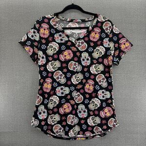 NOBO Womens‎ Sugar Skull Halloween Lightweight Stretch V Neck T Shirt Size XXL